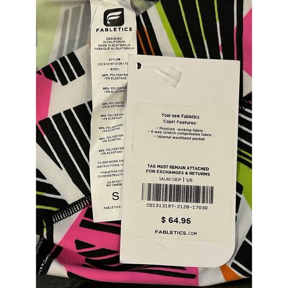 NWT Fabletics Salar Crop Women's size S Lime Green/ Pink/ Orange - Picture 3 of 3
